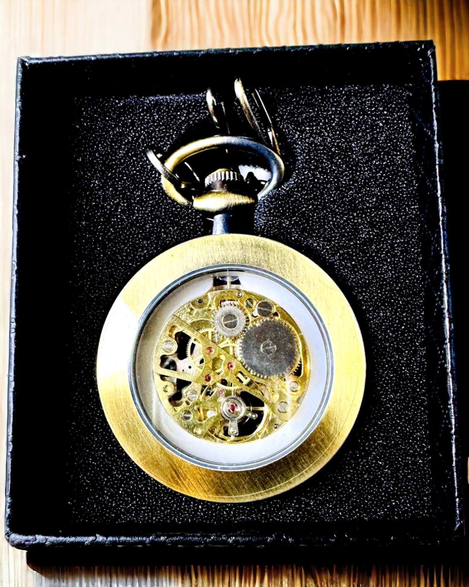 Retro zakhorloge – mechanisch, kleur gesatineerd goud, waterdicht, personalisatie met gravure