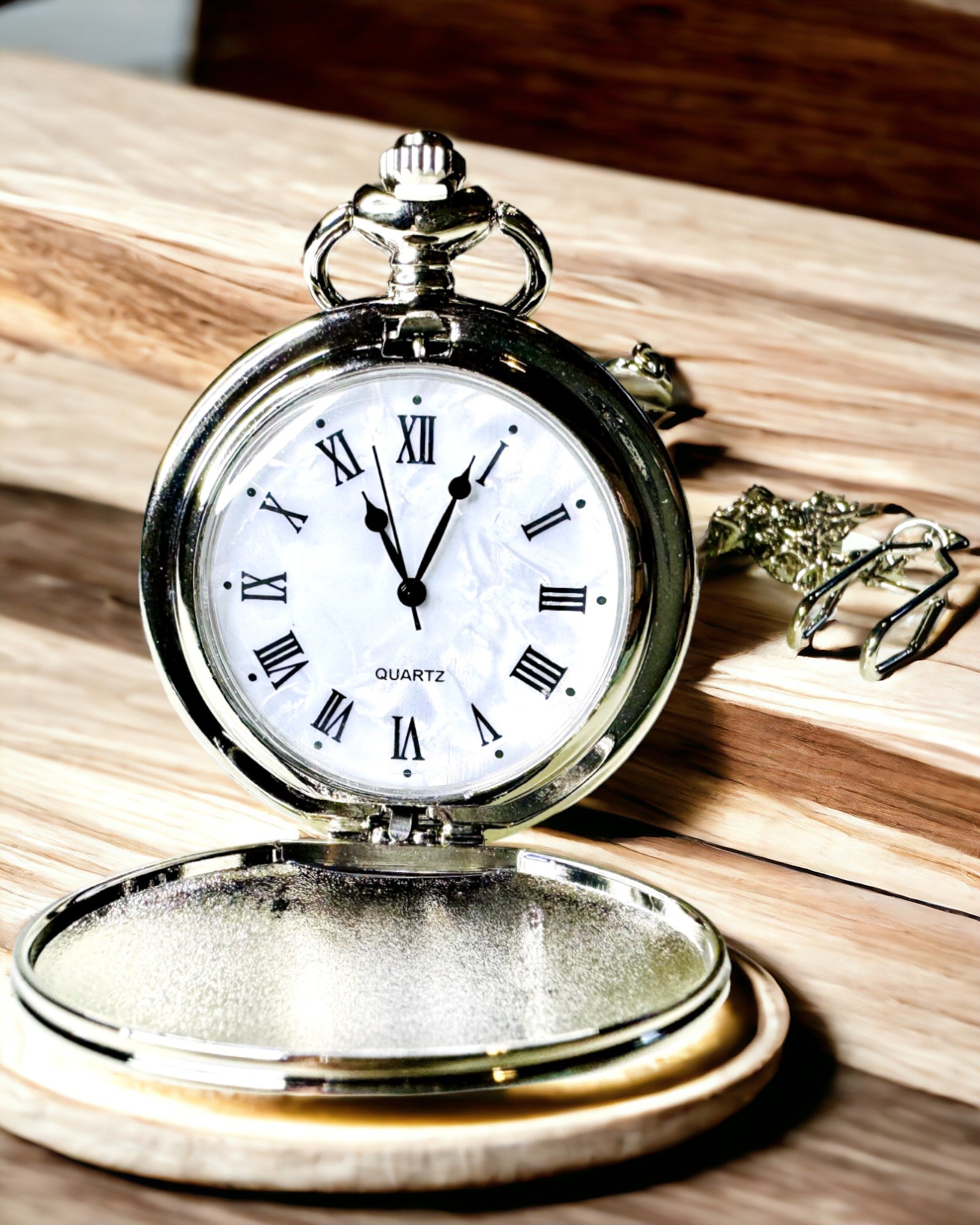 Klassieke Zakhorloge met Romeinse Cijfers en Ketting, Kwarts, Stalen Glans - zilverkleurig