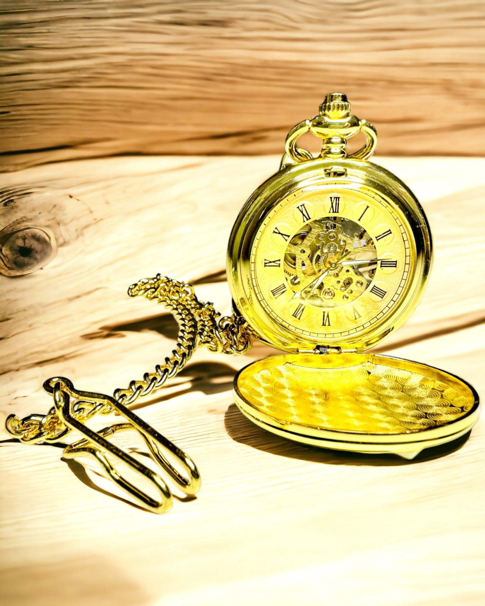 Klassieke Mechanische Zakhorloge met Dubbele Deksel, Handmatig, Gouden Kleur, met Gravure