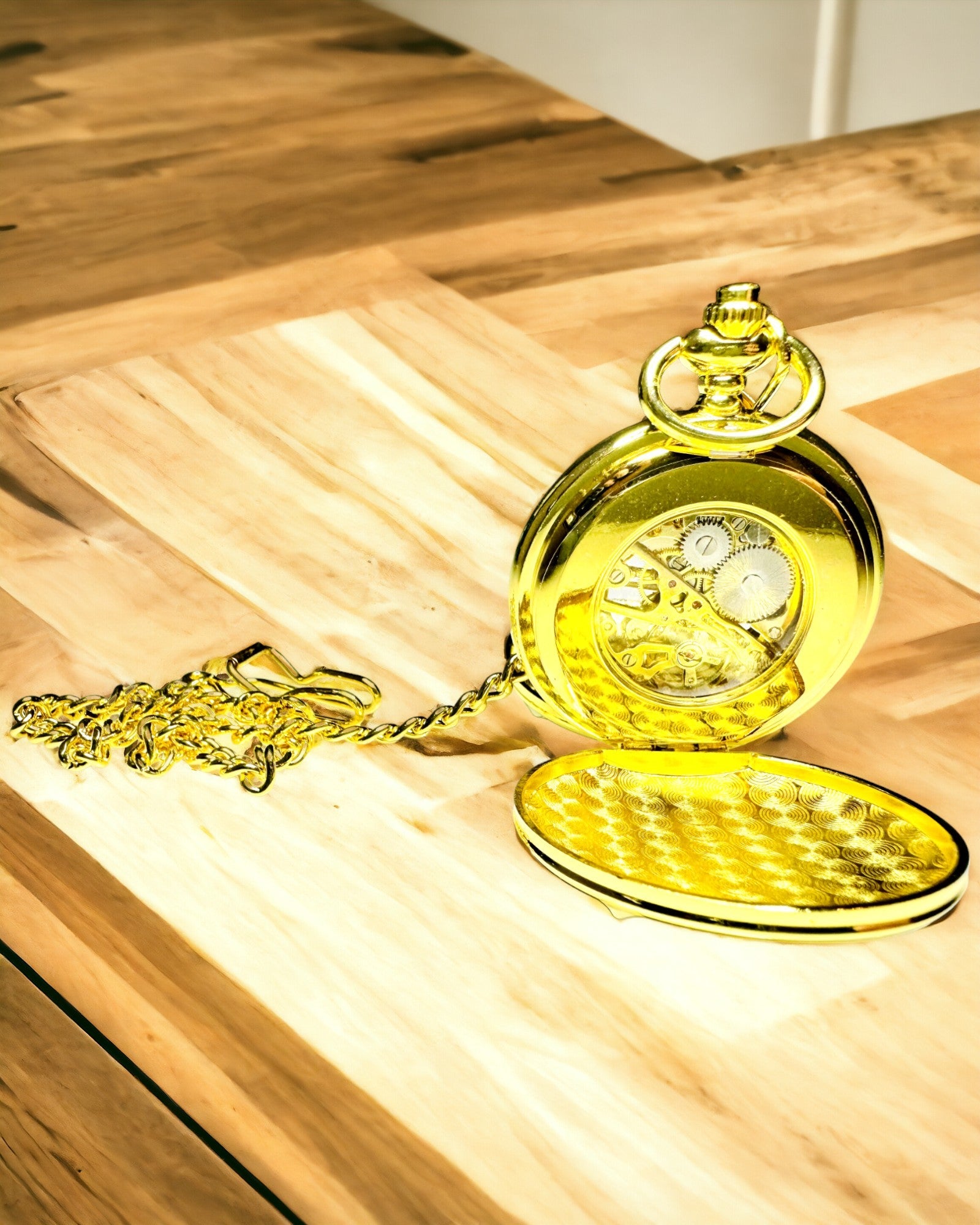 Klassieke Mechanische Zakhorloge met Dubbele Deksel, Handmatig, Gouden Kleur, met Gravure