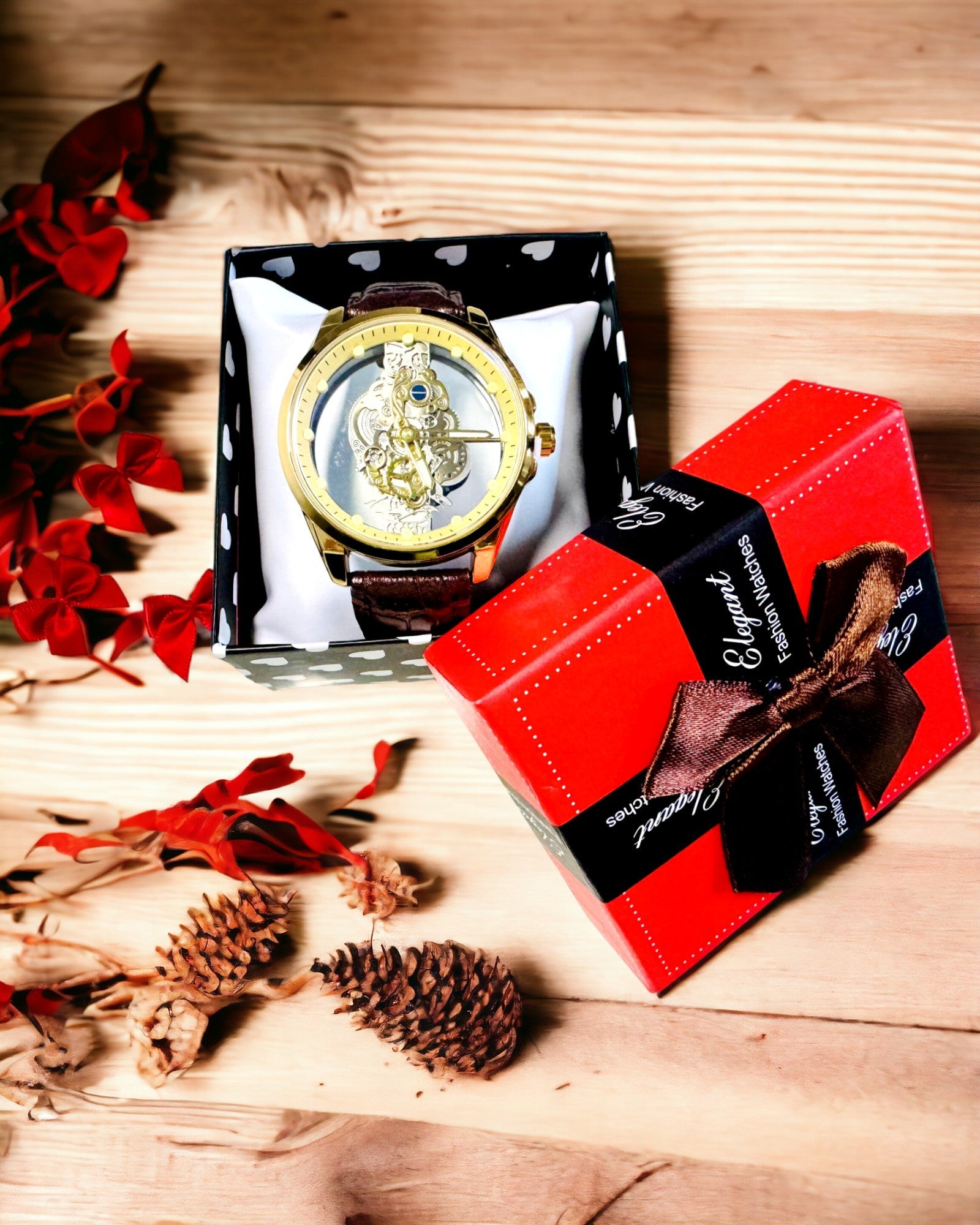 Herenhorloge met Transparant Mechanisme - Elegant en Nauwkeurig in Gouden Behuizing