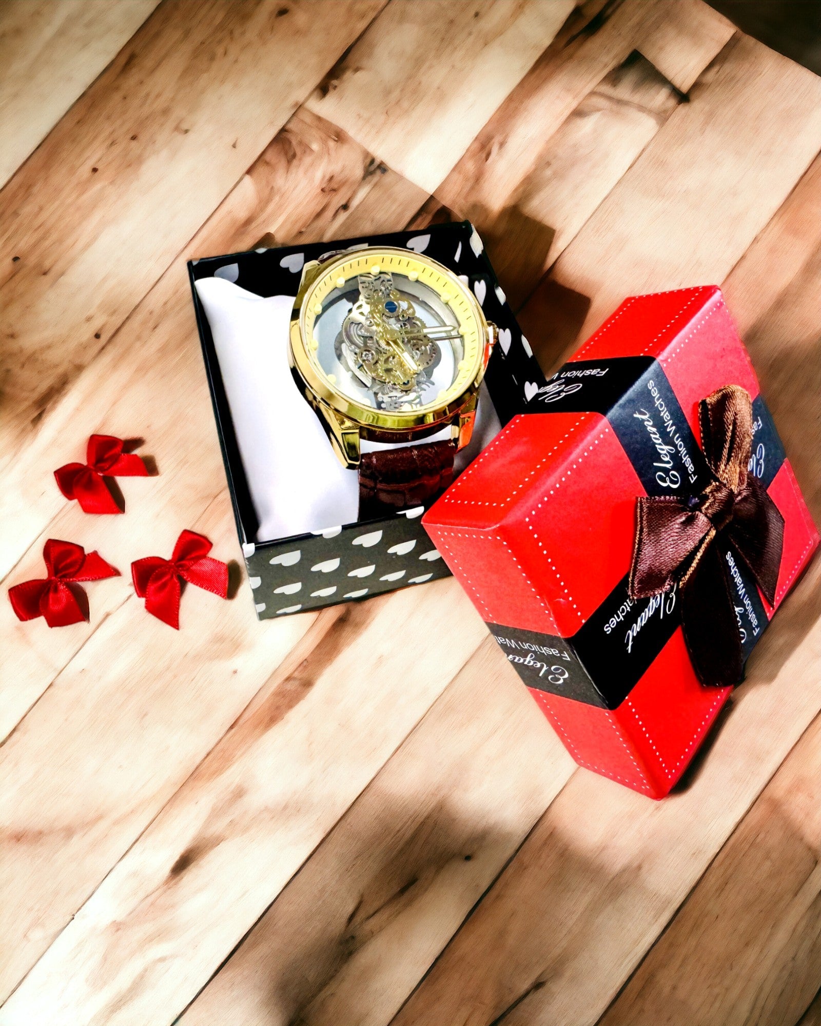 Herenhorloge met Transparant Mechanisme - Elegant en Nauwkeurig in Gouden Behuizing