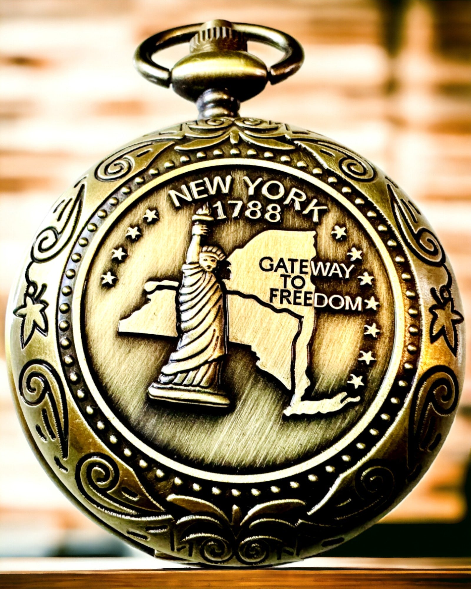 Zakkompas Retro met New York-thema – Multifunctioneel, Elegant Kompas met Afbeelding van het Vrijheidsbeeld