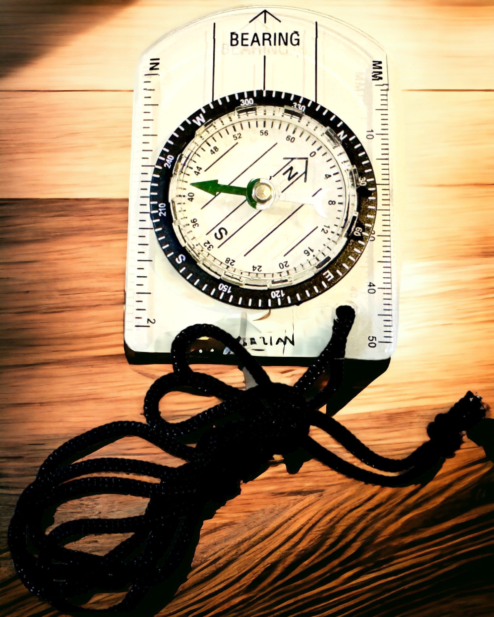 Kompas voor toeristen "Przewodnik Awanturnika" - Transparant, Mini Acryl met Hangkoord en Kaartschaal, met gravure