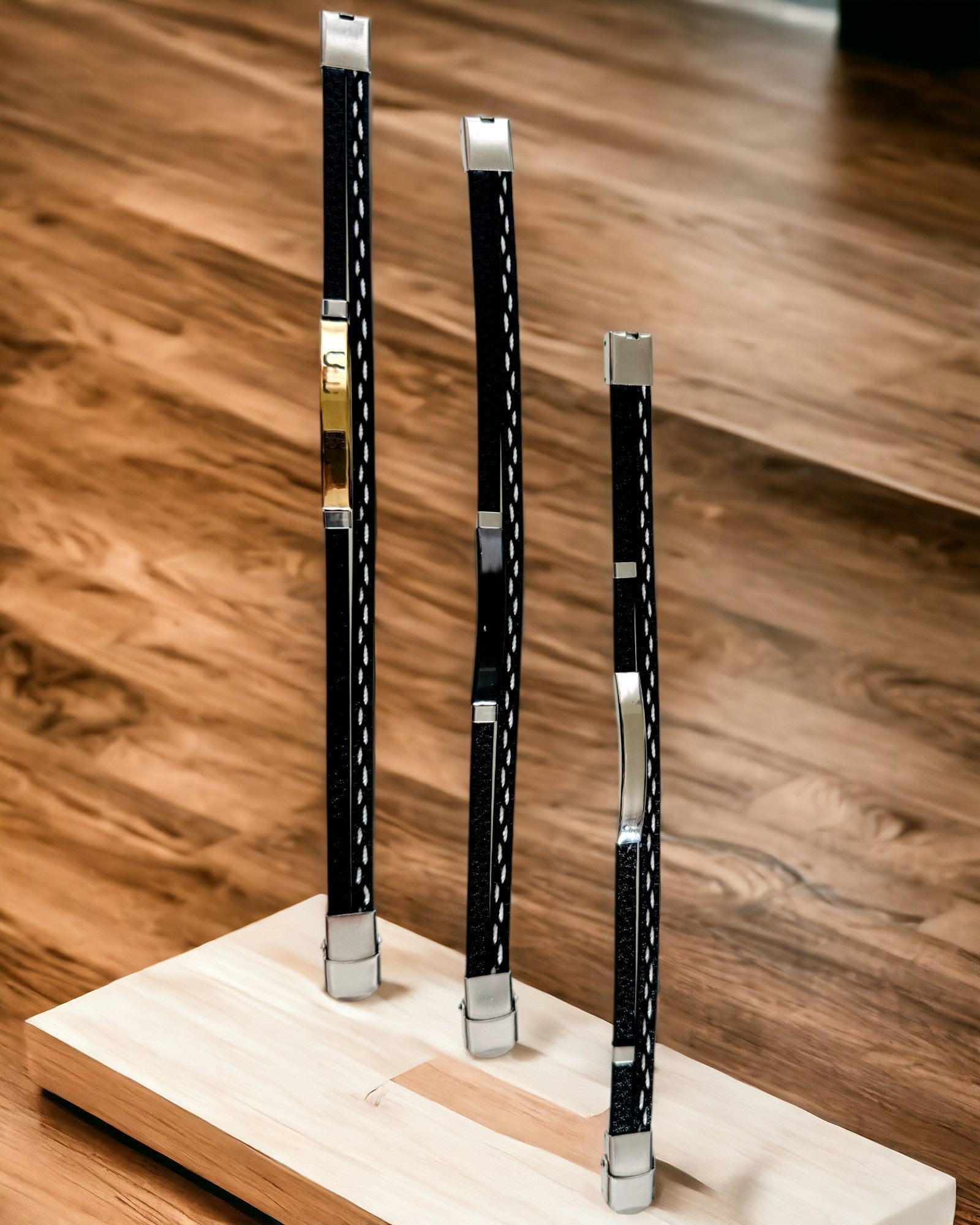 Sportarmband van PU-leer en roestvrij staal met graveermogelijkheid – 3 kleuren