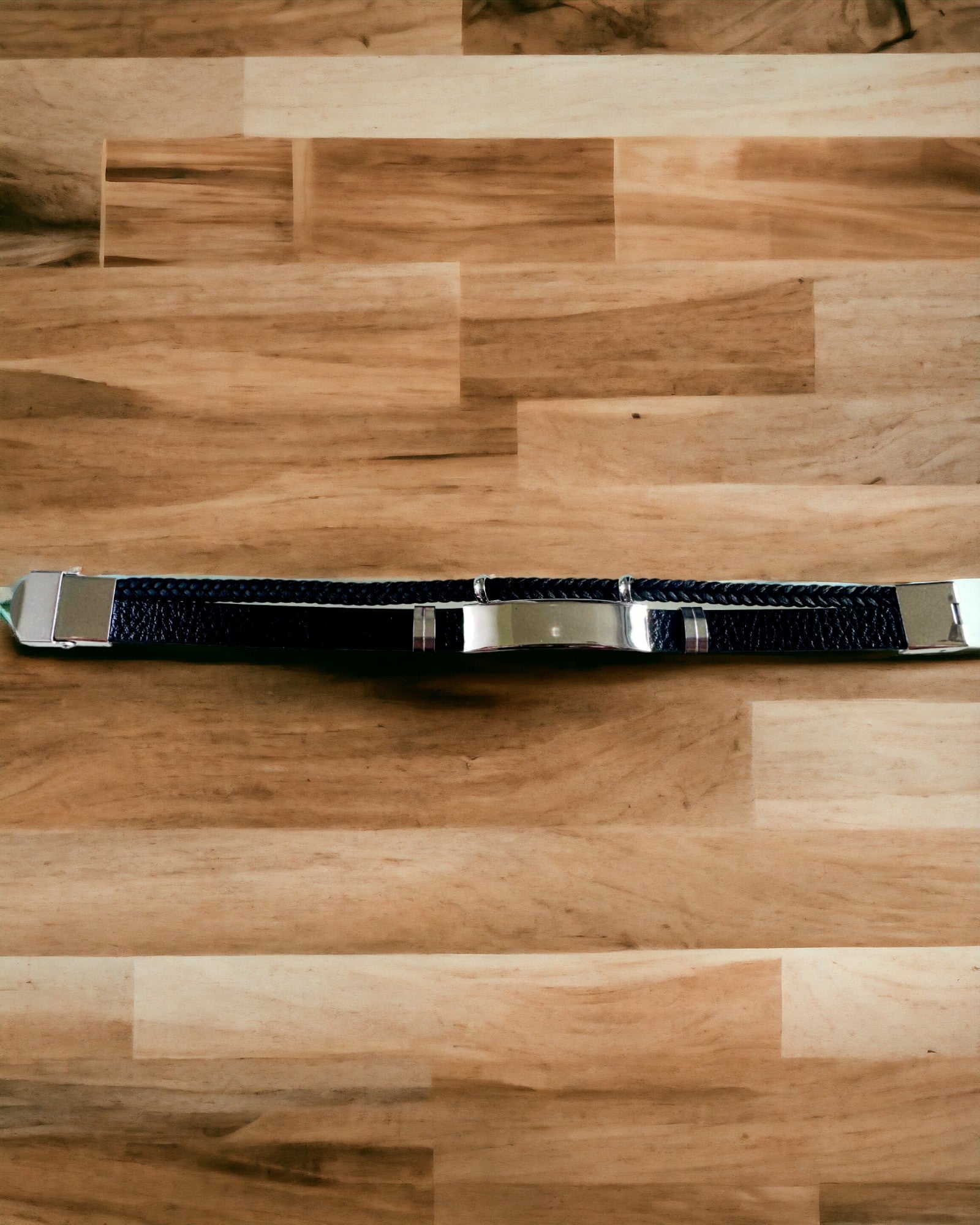 Herenarmband van PU-leer en roestvrij staal met graveermogelijkheid – Verkrijgbaar in twee kleuropties