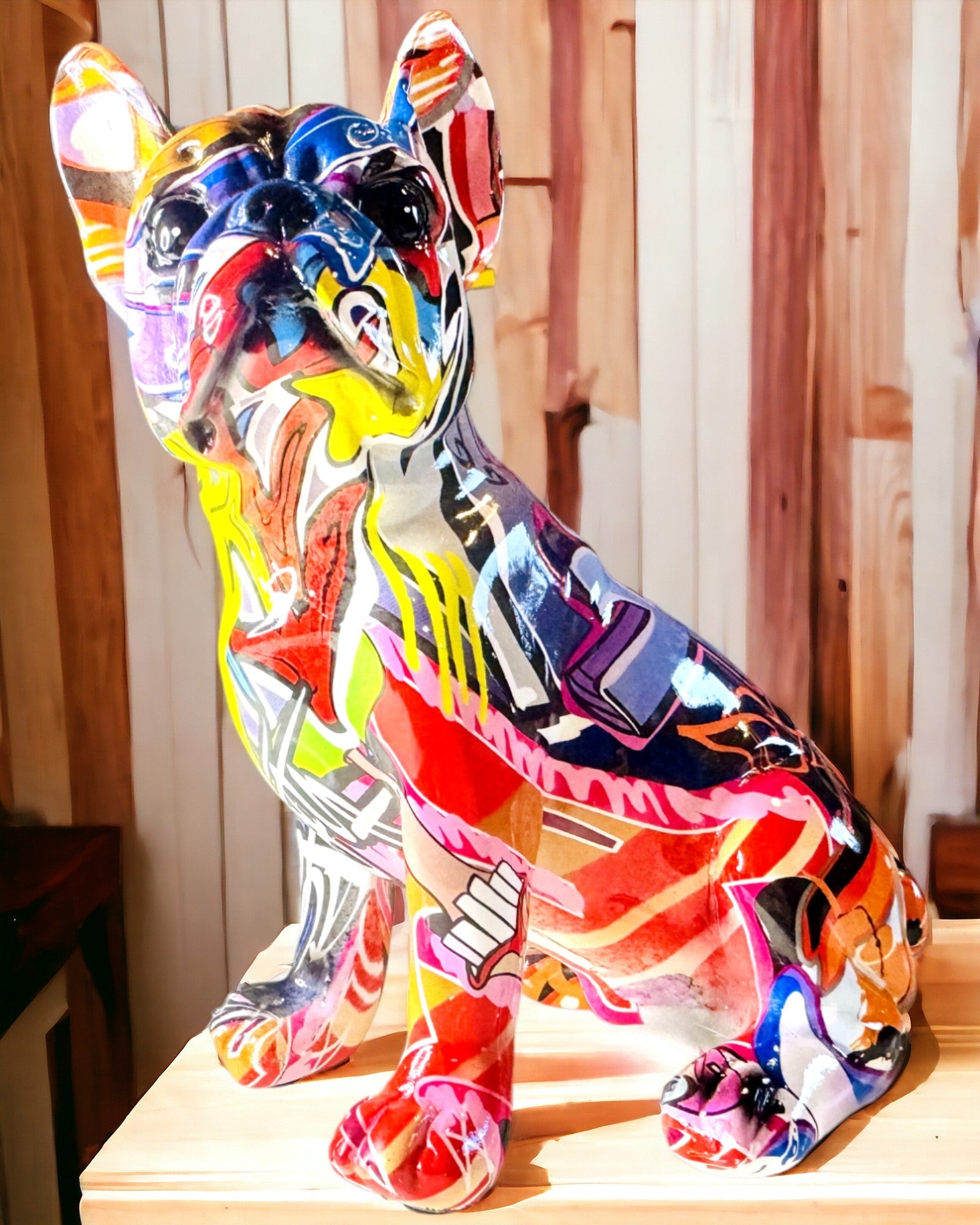 Handgemaakte Franse Bulldog Beeldje in Street Art Stijl met Gravure Optie
