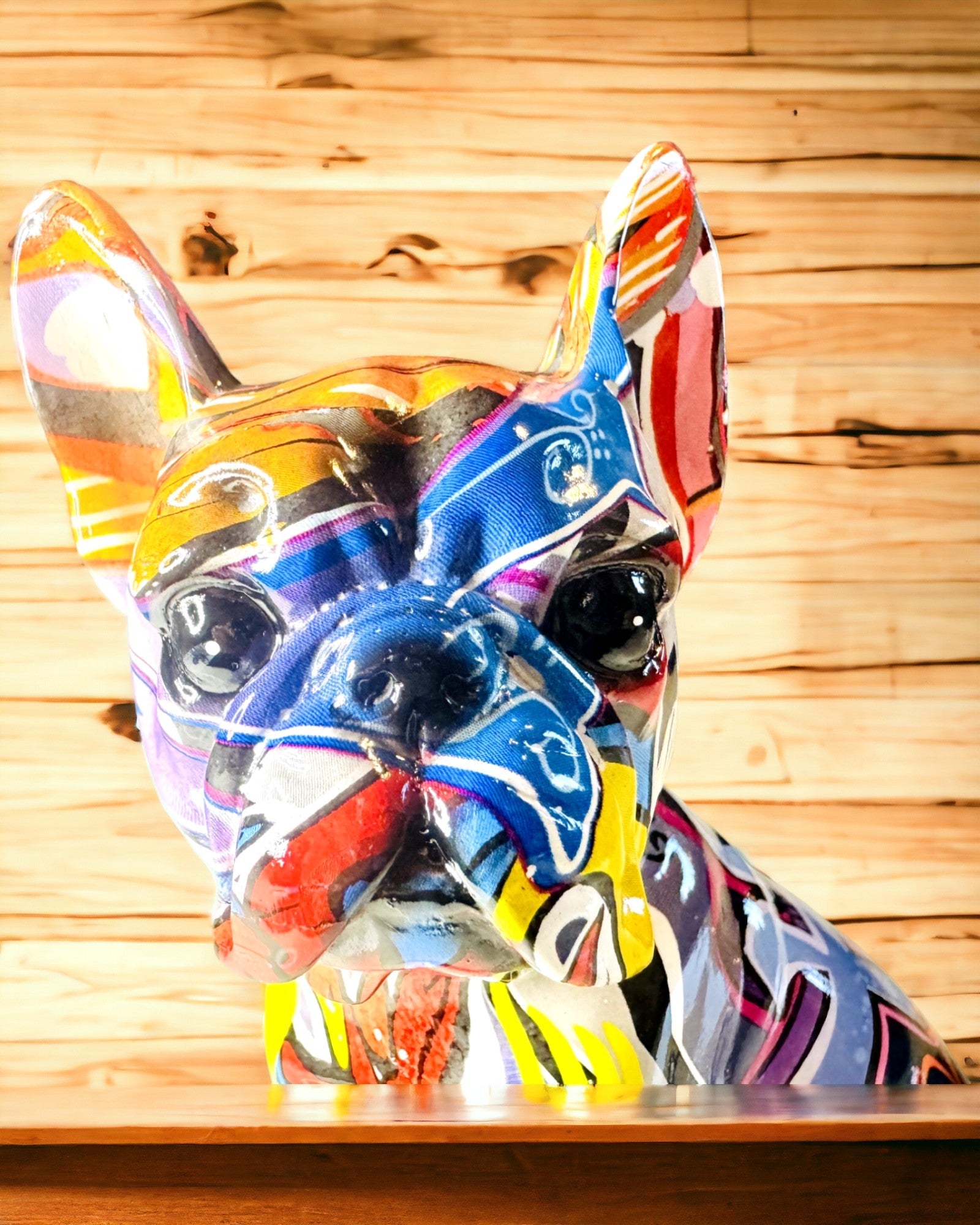 Handgemaakte Franse Bulldog Beeldje in Street Art Stijl met Gravure Optie