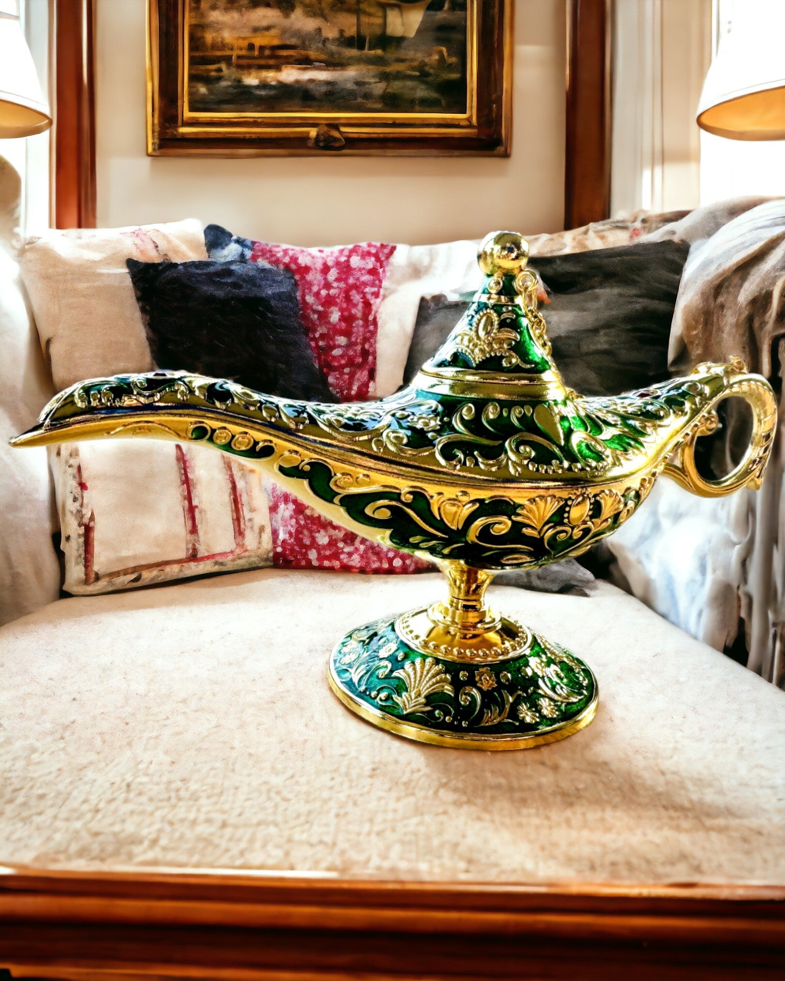Magische Lamp van Aladdin met Graveeroptie - Variant Donkergroen, verweven met goud