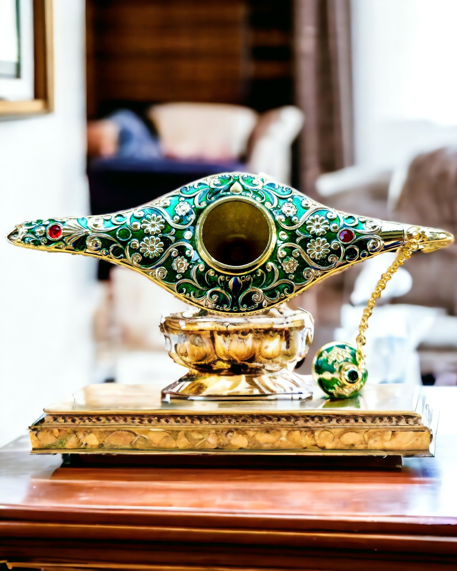 Magische Lamp van Aladdin met Graveeroptie - Variant Donkergroen, verweven met goud