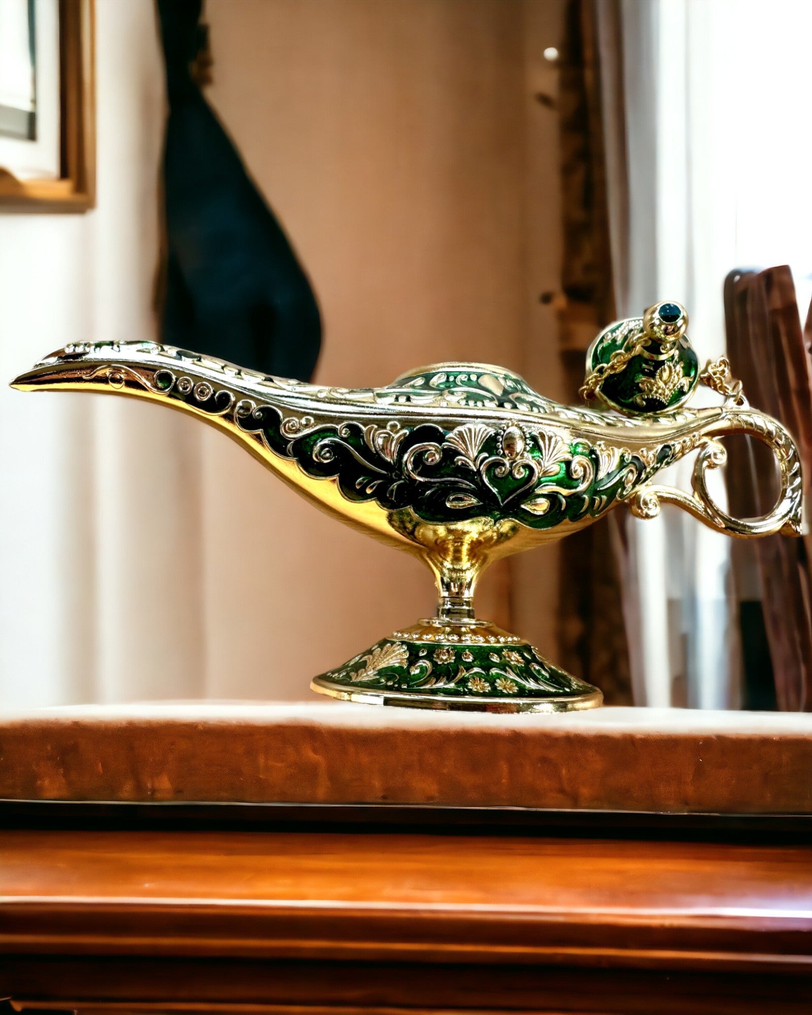 Magische Lamp van Aladdin met Graveeroptie - Variant Donkergroen, verweven met goud
