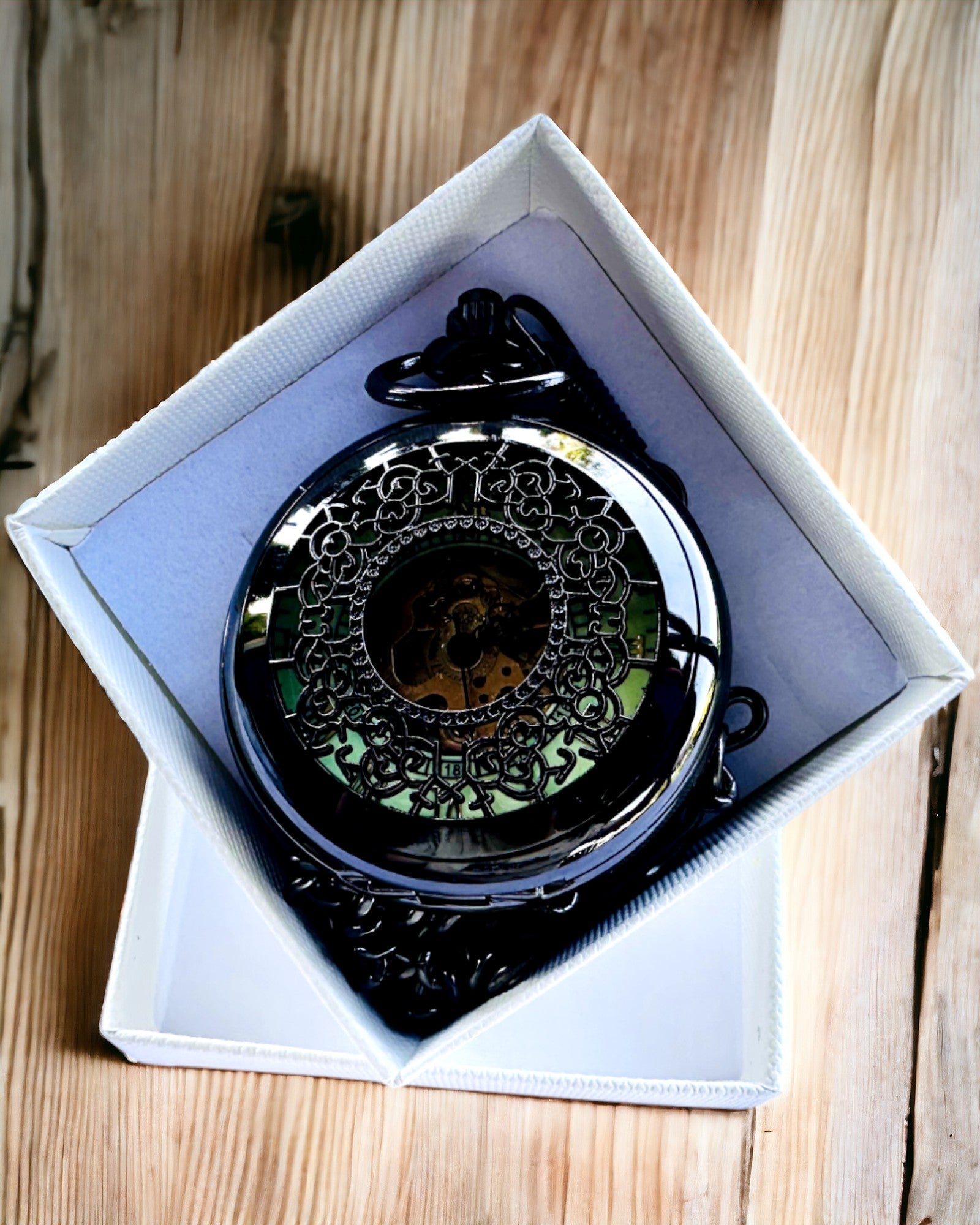 Zakhorloge "Eterna Elegantie", gepersonaliseerd cadeau, graveren. Kleur zwart