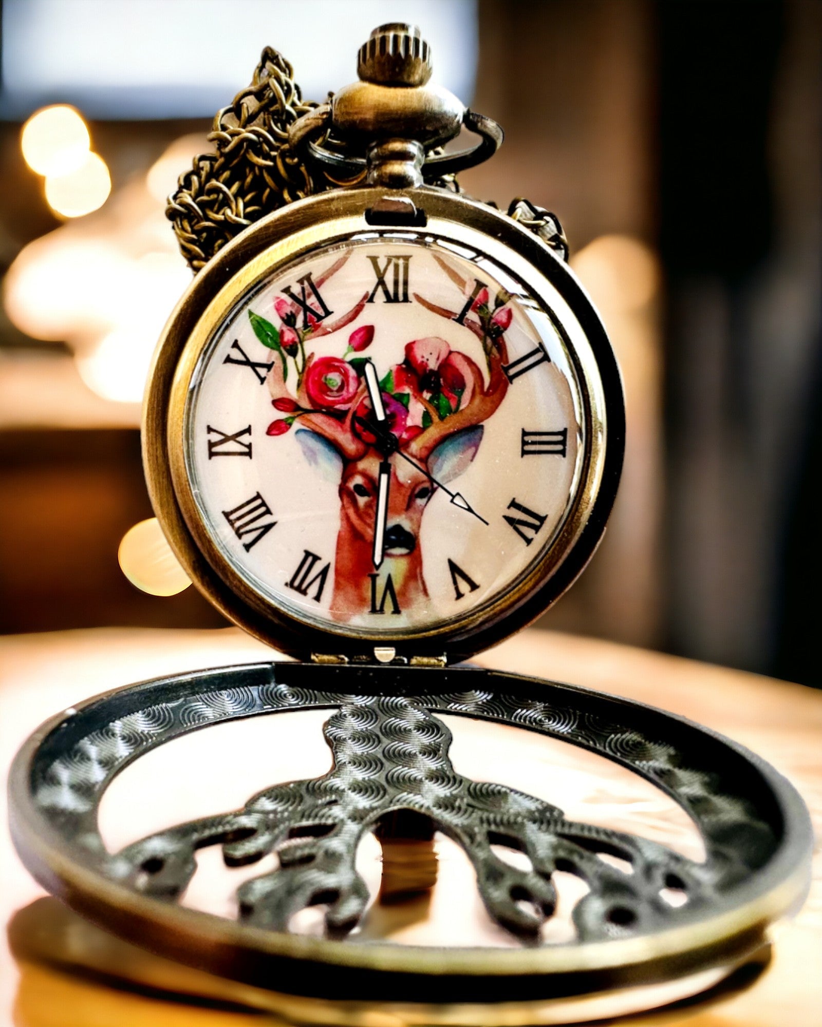 Zakhorloge Boswachter - Elegante Zakhorloge met Hertmotief, mogelijkheid tot personalisatie met gravure