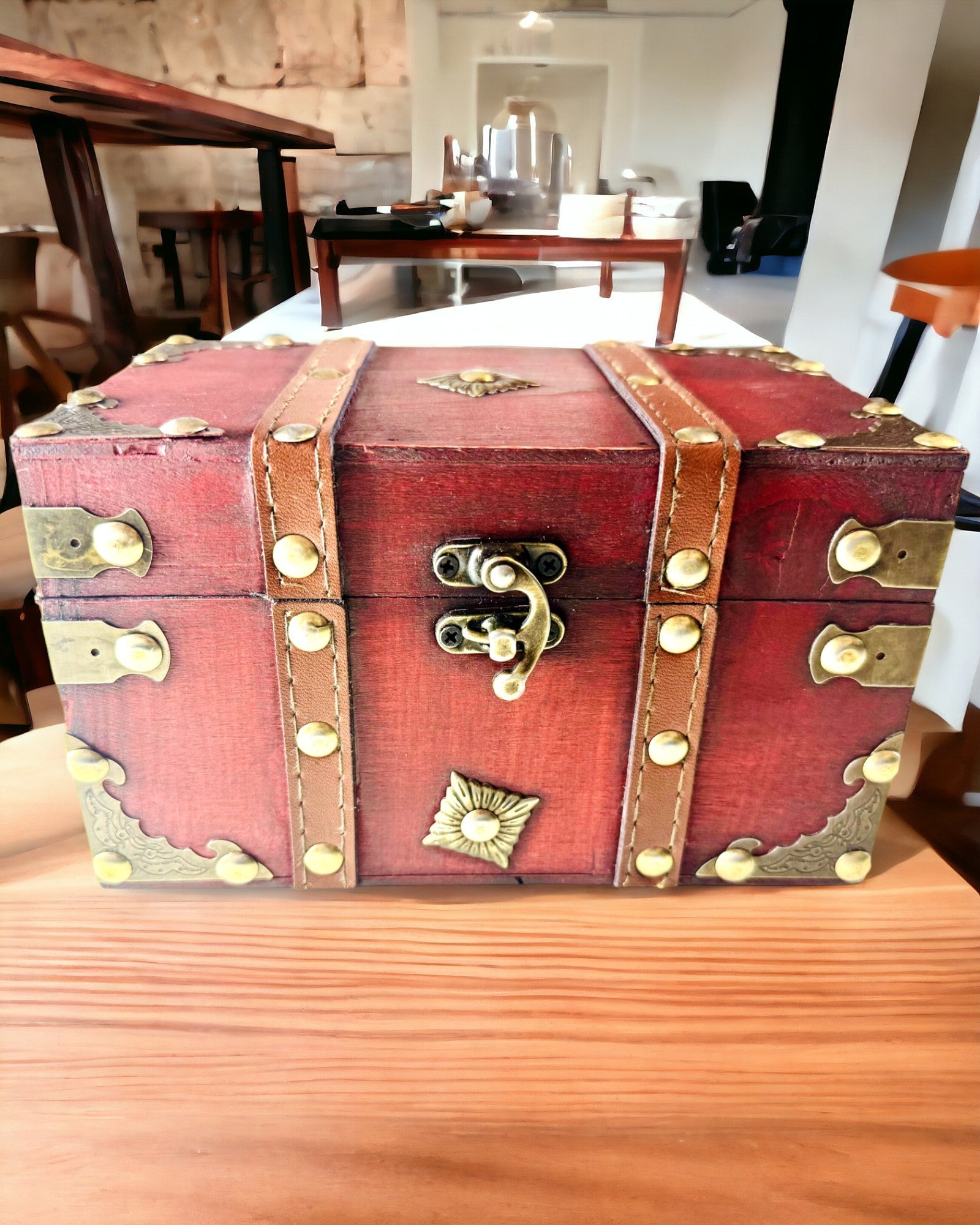 Houten Doos 'Piraten Schatkist' – Vintage Doos voor Sieraden en Snuisterijen