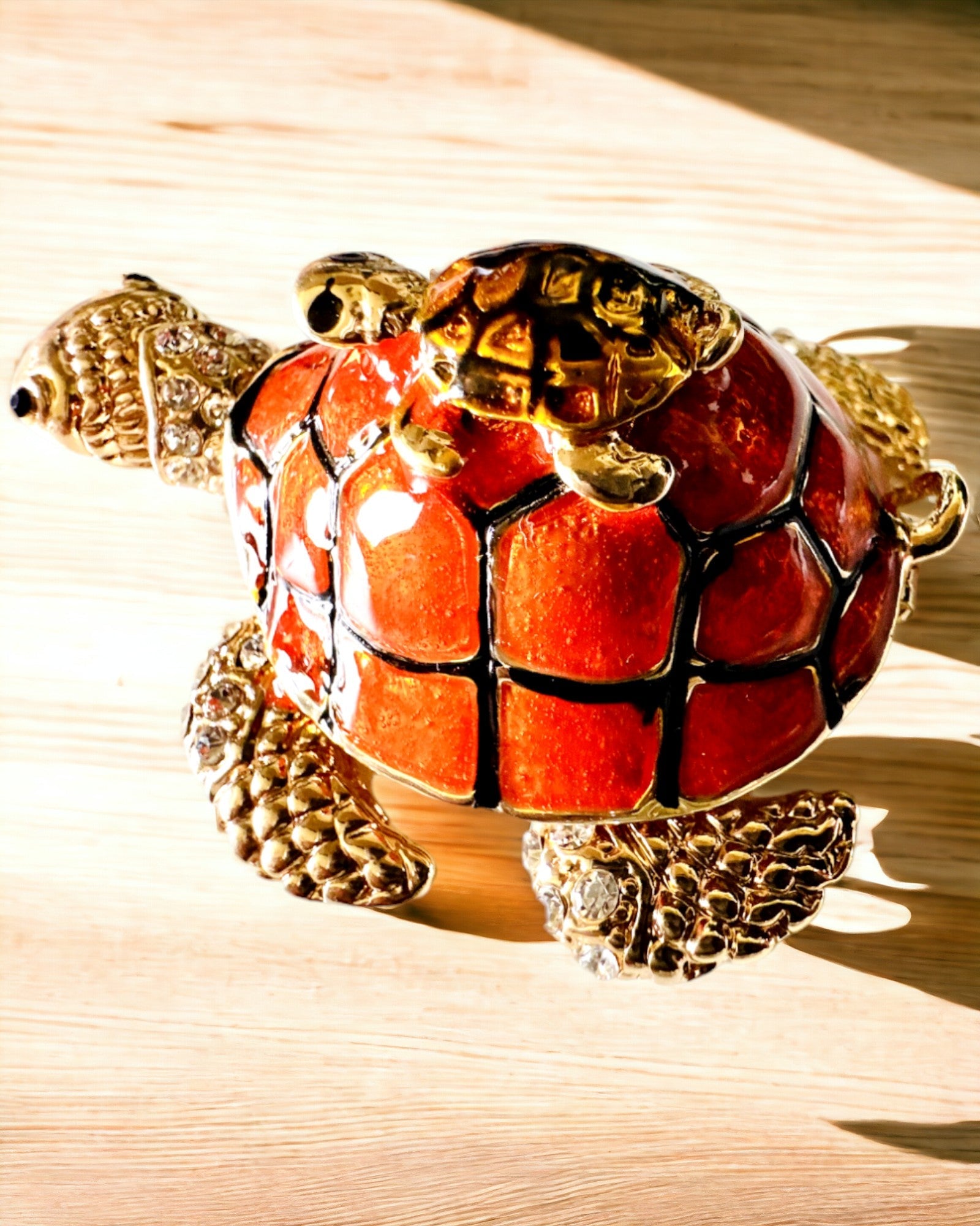Sieradendoosje "Schildpaddenfamilie" - kleur oranje, personalisatie met gravure