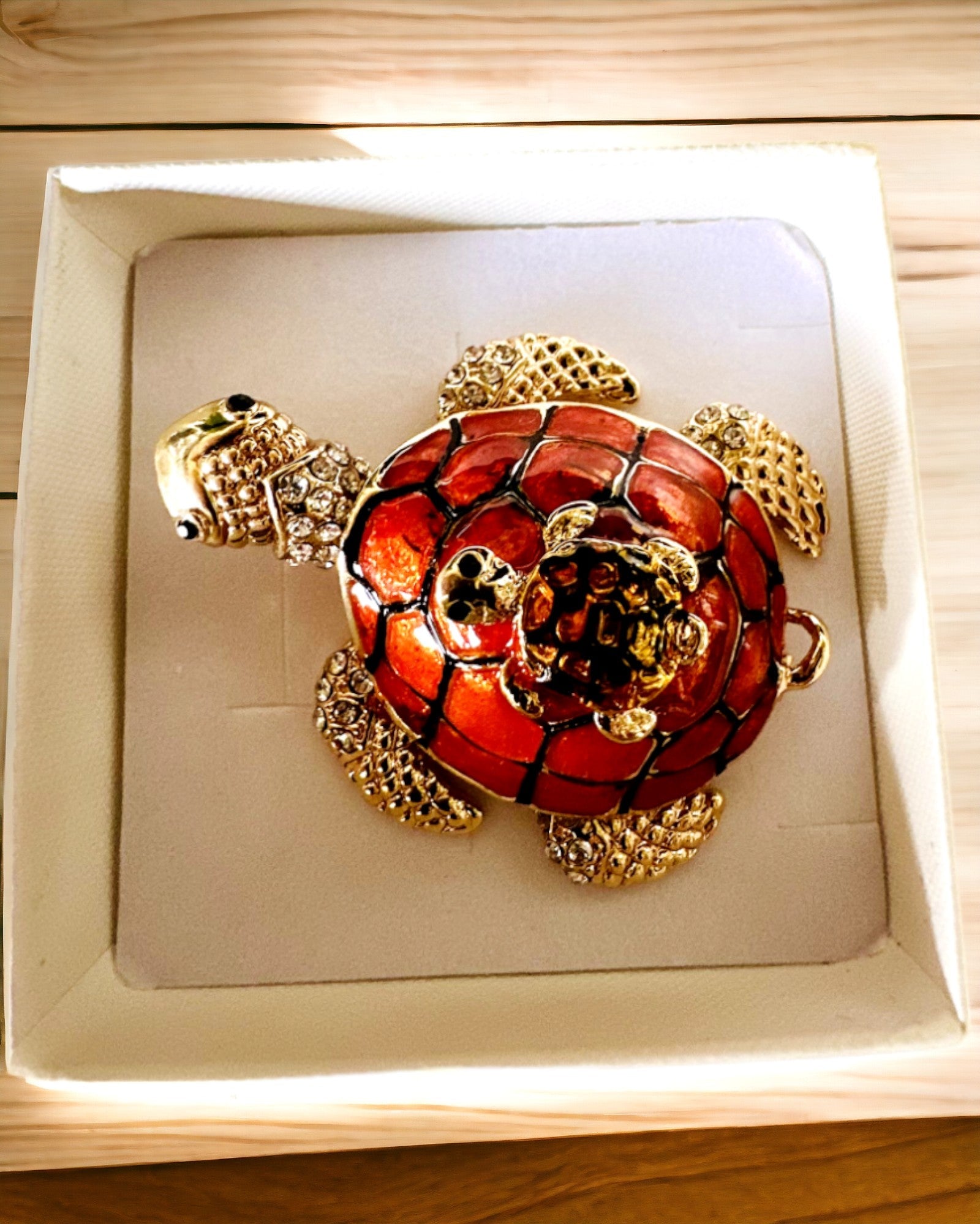 Sieradendoosje "Schildpaddenfamilie" - kleur oranje, personalisatie met gravure