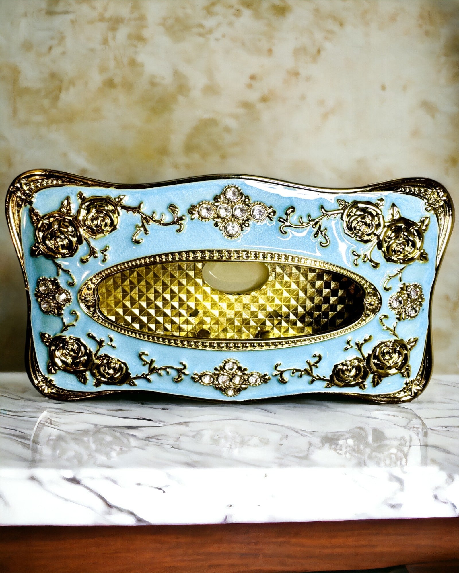 Luxe Doos voor Zakdoekjes met Ingeprent Rozenpatroon en Elegante Handvatten