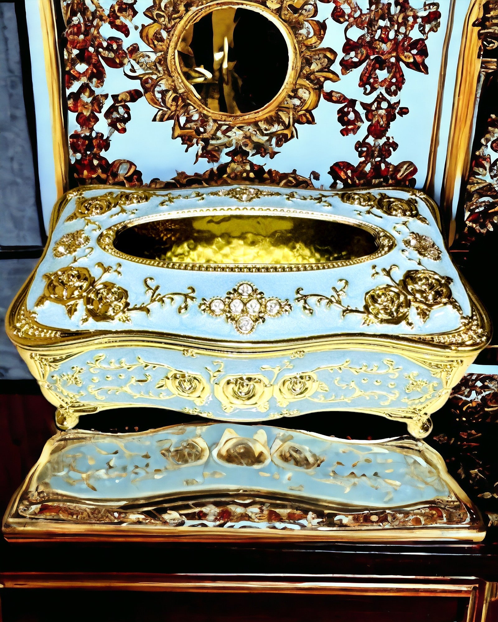 Luxe Doos voor Zakdoekjes met Ingeprent Rozenpatroon en Elegante Handvatten