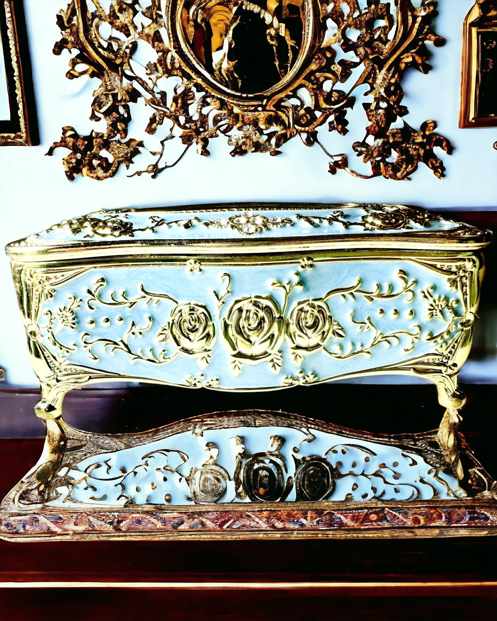 Luxe Doos voor Zakdoekjes met Ingeprent Rozenpatroon en Elegante Handvatten