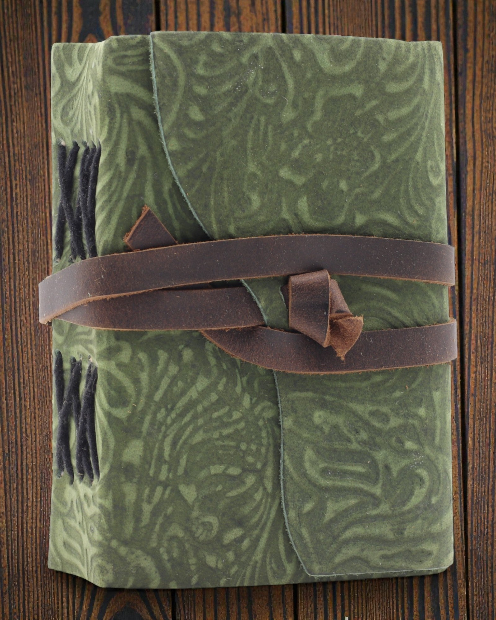 Green Maze Vintage – leren notitieboek met verouderde bladzijden 12,7 × 8,9 cm