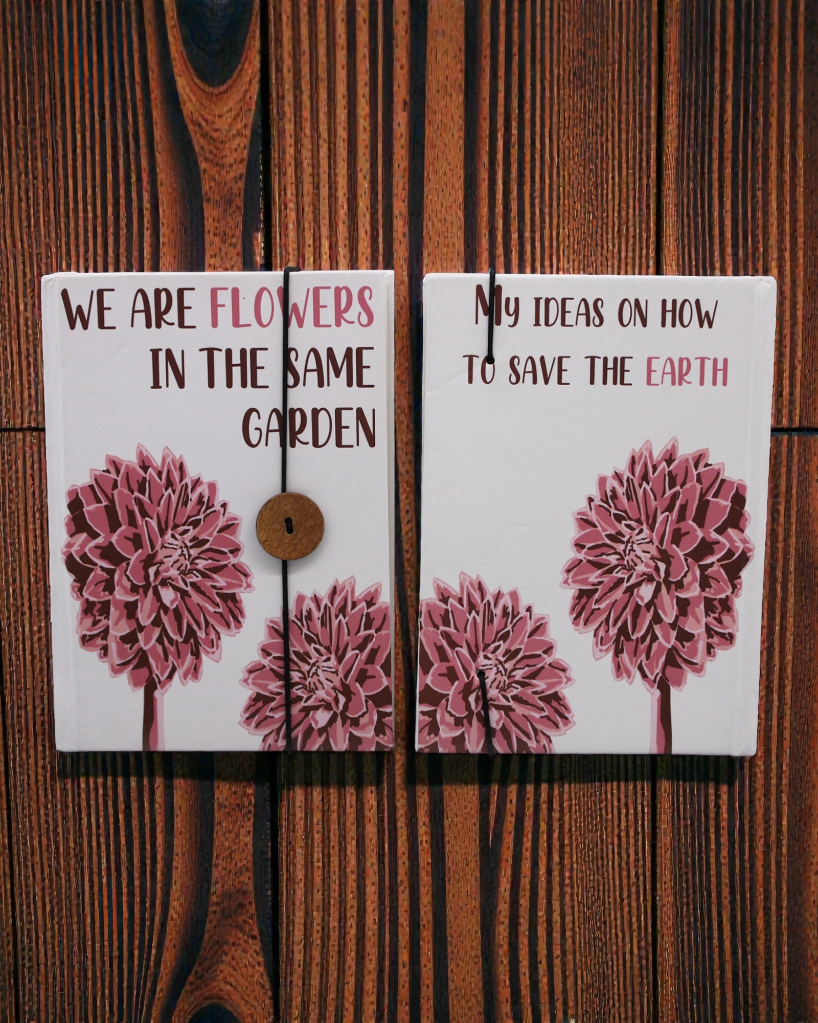 Bloemen samen – klein notitieboekje met bandje en kokosknop 18 × 12,5 cm, 200 pagina's