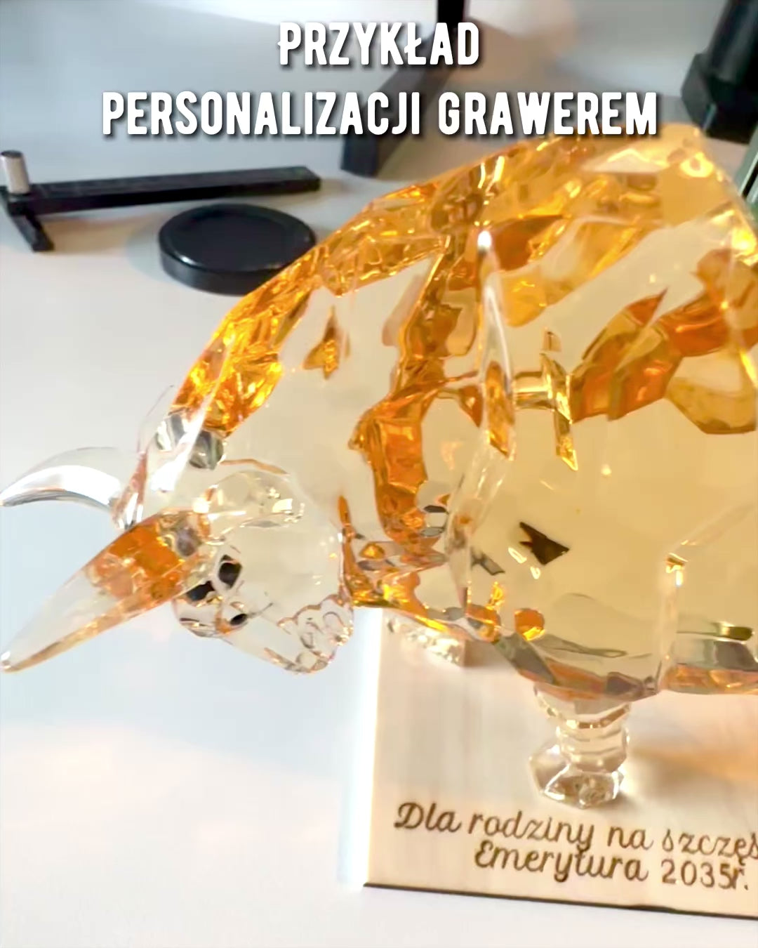 Beeld "Gouden Stier" van Hars, transparant design, mogelijkheid tot personalisatie