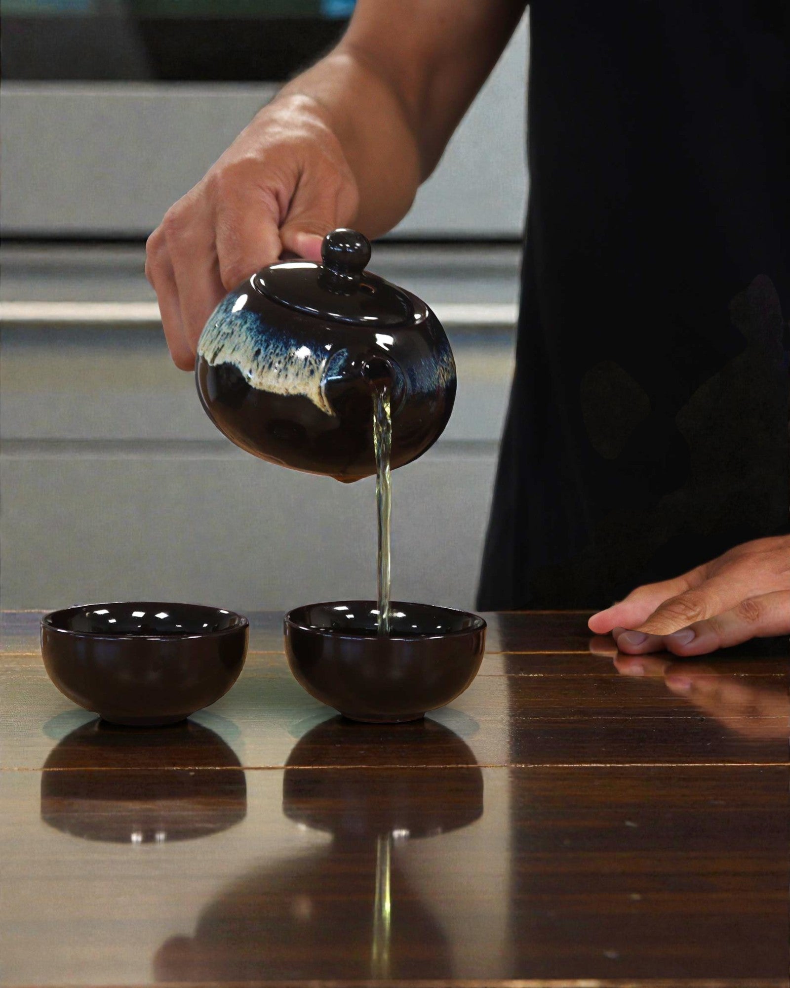 Zwart Glazuur – Kleine Theeset met 2 Kopjes