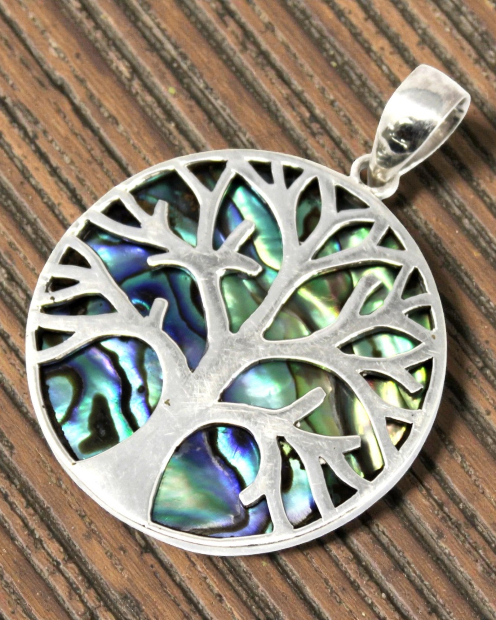 Zilveren Levensboom Hanger 30 mm – Abalone Ocean Glow