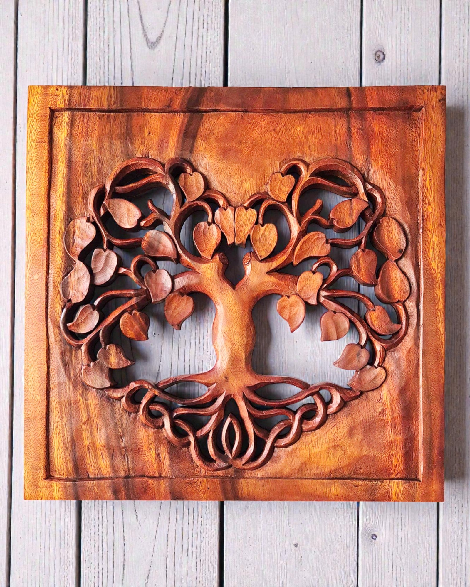 Vierkant Decoratief Wandpaneel – Levensboom Hart 40x40 cm