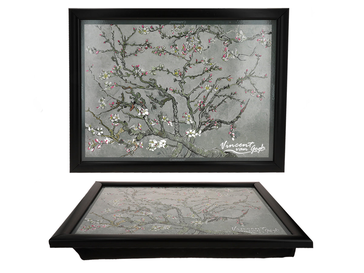 Laptopstandaard V. van Gogh, Bloeiende Amandelboom, grijs, 30.5x40.5cm met mogelijkheid tot personalisatie met gravure