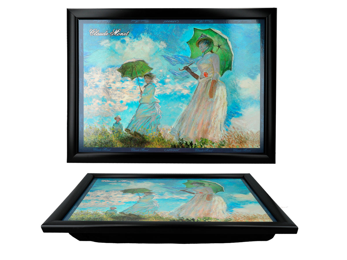 Laptopstandaard C. Monet, Vrouw met Parasol, gepersonaliseerd met mogelijkheid tot gravure, elegant en artistiek, 30.5x40.5cm, ideaal als cadeau
