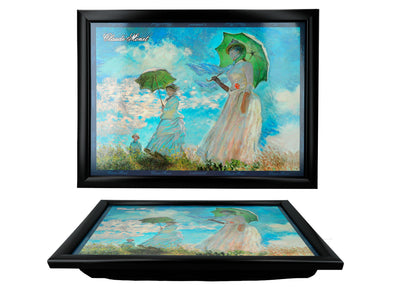 Laptopstandaard C. Monet, Vrouw met Parasol, gepersonaliseerd met mogelijkheid tot gravure, elegant en artistiek, 30.5x40.5cm, ideaal als cadeau