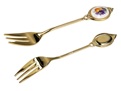 Set van 6 gebaksvorkjes, met 24K goud vergulde gebaksvorkjes, fruitmotief