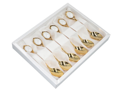 Set van 6 met 24K goud vergulde theelepels Witte Oogjes CARMANI met mogelijkheid tot personalisatie met gravure - elegant cadeau voor elke gelegenheid, afmetingen 13 cm