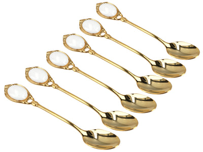 Set van 6 met 24K goud vergulde theelepels Witte Oogjes CARMANI met mogelijkheid tot personalisatie met gravure - elegant cadeau voor elke gelegenheid, afmetingen 13 cm