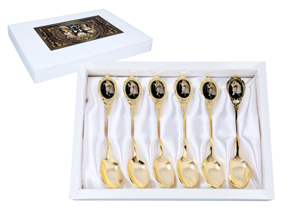 Set van 6 lepeltjes bekleed met 24K goud met Grieks motief