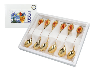 Set van 6 gouden lepeltjes met motief van Zonnebloemen van Vincent van Gogh