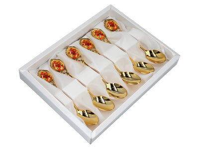 Set van 6 gouden lepeltjes met motief van Zonnebloemen van Vincent van Gogh
