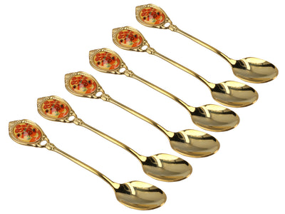 Set van 6 gouden lepeltjes met motief van Zonnebloemen van Vincent van Gogh