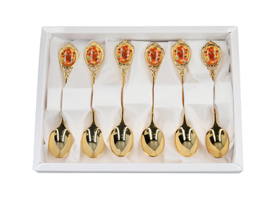 Set van 6 gouden lepeltjes met motief van Zonnebloemen van Vincent van Gogh