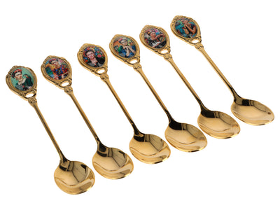 Set van 6 lepeltjes bekleed met 24K goud F. Kahlo met mogelijkheid tot personalisatie met gravure - elegant bestek als cadeau, 13 cm, CARMANI
