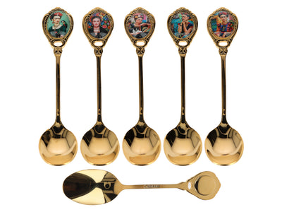 Set van 6 lepeltjes bekleed met 24K goud F. Kahlo met mogelijkheid tot personalisatie met gravure - elegant bestek als cadeau, 13 cm, CARMANI