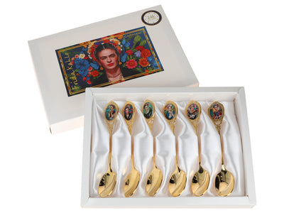 Set van 6 lepeltjes bekleed met 24K goud F. Kahlo met mogelijkheid tot personalisatie met gravure - elegant bestek als cadeau, 13 cm, CARMANI