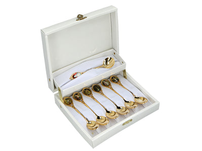 Set van 6 met 24K goud vergulde theelepels met 1 suikerlepeltje