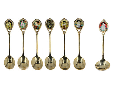 Set van 6 met 24K goud vergulde theelepels met 1 suikerlepeltje