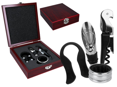 Set voor het openen van wijn in een elegante houten doos met mogelijkheid tot personalisatie met gravure