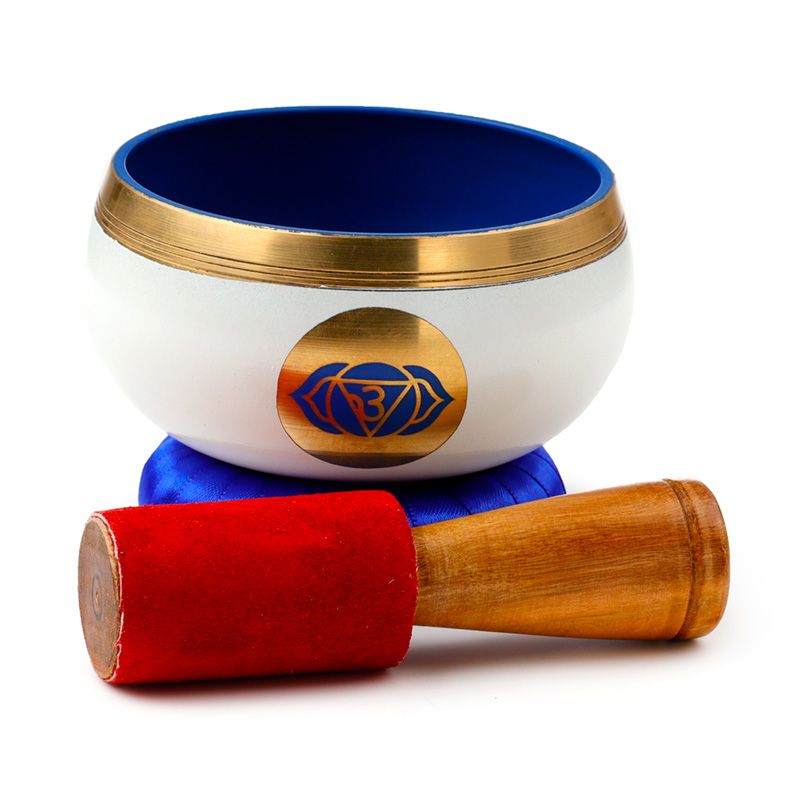 Klankschaal, blauwe chakra, mogelijkheid tot personalisatie met gravure, diameter 10 cm, hoogte 5 cm