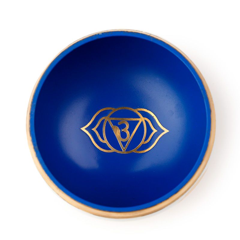 Klankschaal, blauwe chakra, mogelijkheid tot personalisatie met gravure, diameter 10 cm, hoogte 5 cm