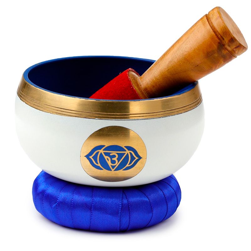 Klankschaal, blauwe chakra, mogelijkheid tot personalisatie met gravure, diameter 10 cm, hoogte 5 cm