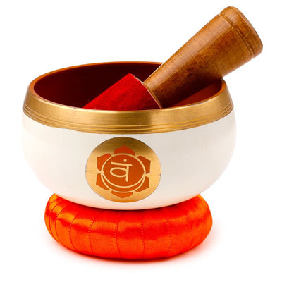 Klankschaal oranje chakra met mogelijkheid tot personalisatie met gravure, metalen klankschaal, ideaal als cadeau, diameter 10 cm, hoogte 5 cm